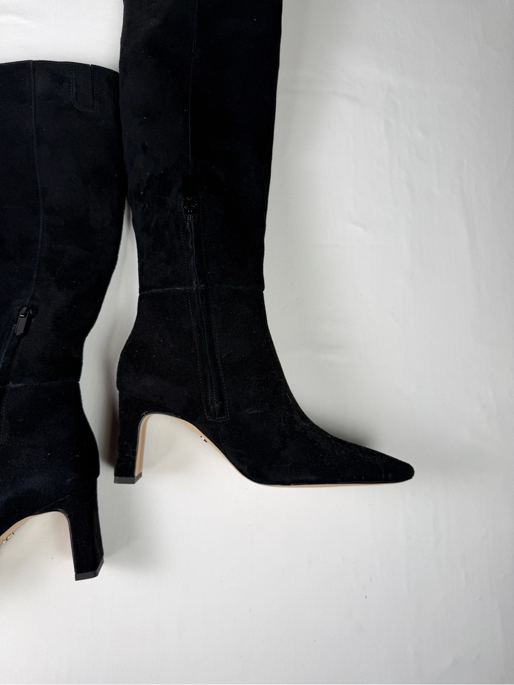 Classic Sam Edelman Sylvia Style Knee High Suede Black Boots side half zip 6 - Picture 6 of 16